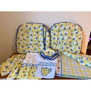 21 VTG Pfaltzgraff SHELBY USA Set Teapot Napkin Rings Towel Cushion Place Mats